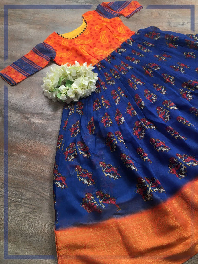 Blue Soft cotton weaving design printed gown