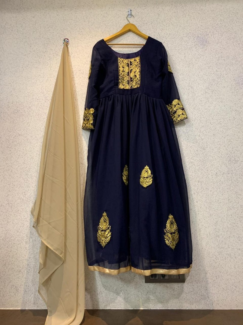 Blue soft georgette beautiful embroidered salwar suit