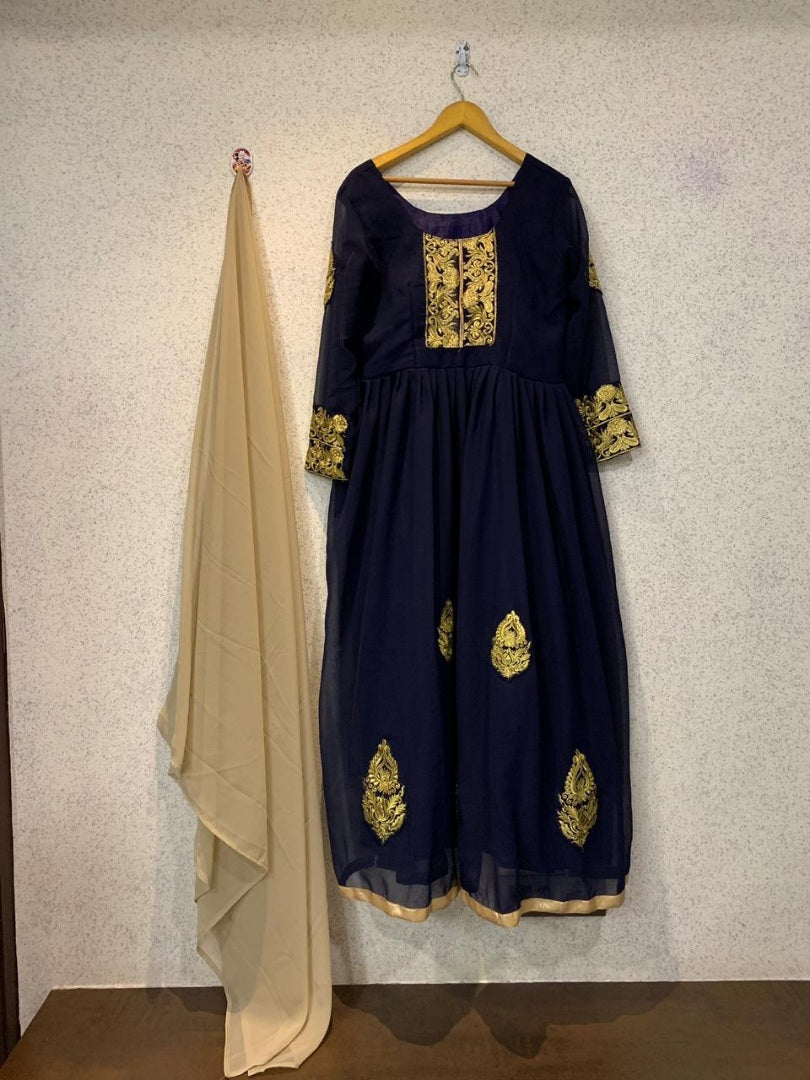 Blue soft georgette beautiful embroidered salwar suit