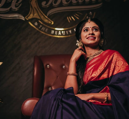 Blue soft lichi silk jacquard weaving work wedding saree