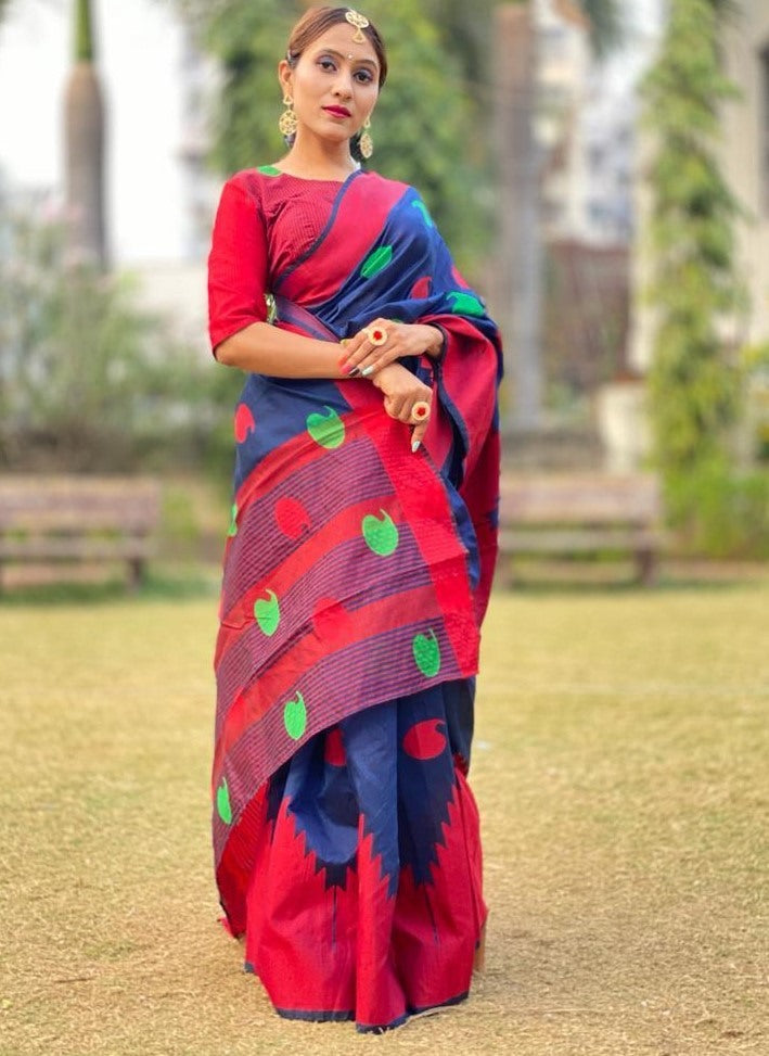 Blue soft silk digital printed saree