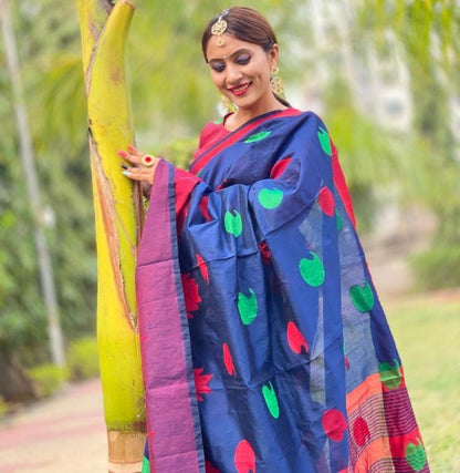 Blue soft silk digital printed saree