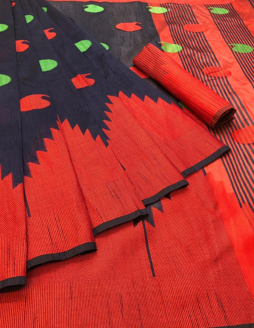 Blue soft silk digital printed saree