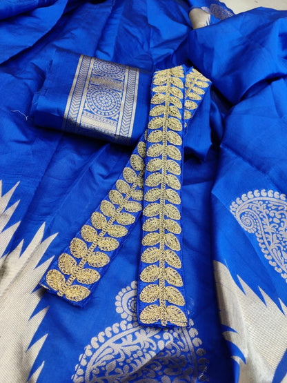 Blue soft silk jacquard work ready to wear saree