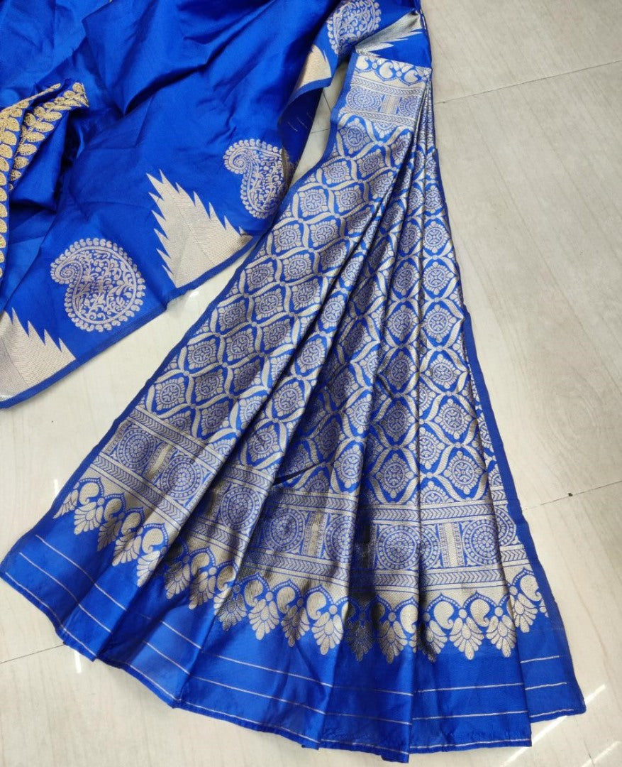 Blue soft silk jacquard work ready to wear saree