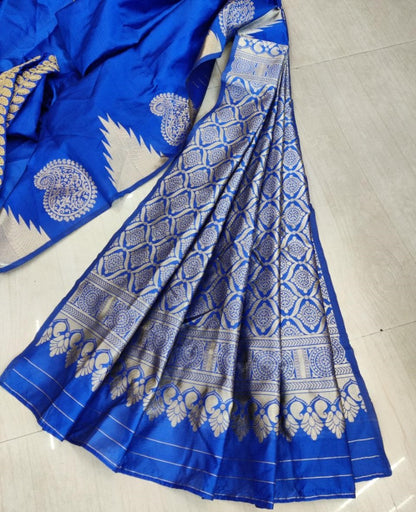 Blue soft silk jacquard work ready to wear saree
