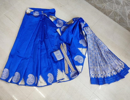 Blue soft silk jacquard work ready to wear saree