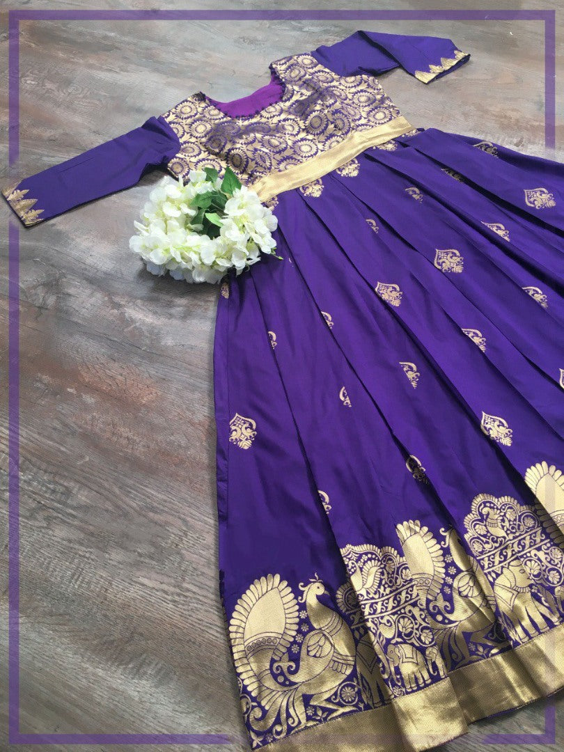 Blue soft silk weaving design work gown