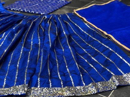 Blue tafeta silk sequence work partywear crop top lehenga