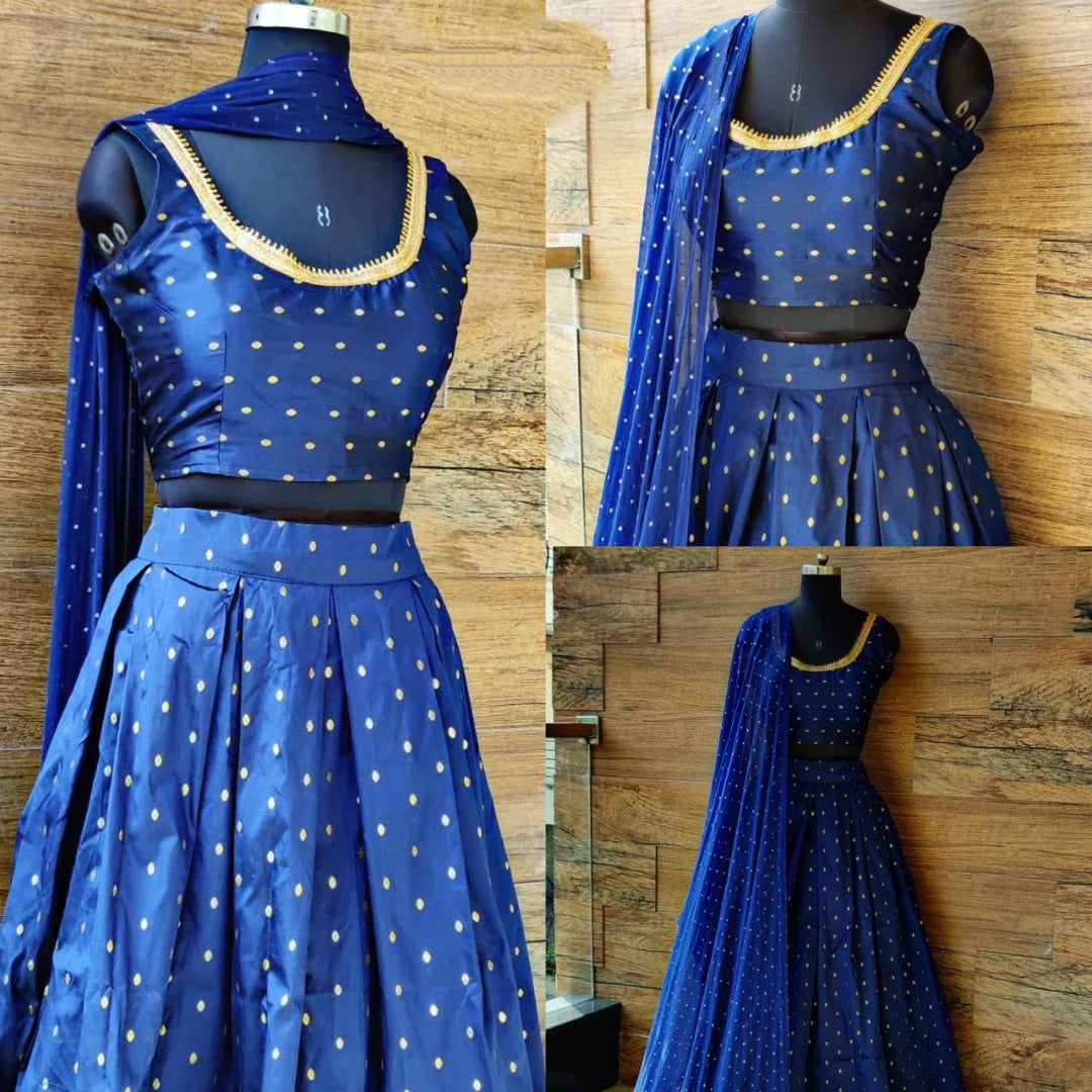 Blue tafetta silk zari work butti partywear lehenga choli