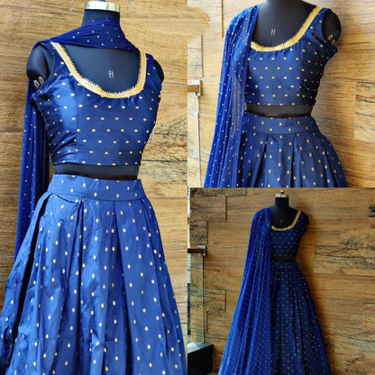 Blue tafetta silk zari work butti partywear lehenga choli