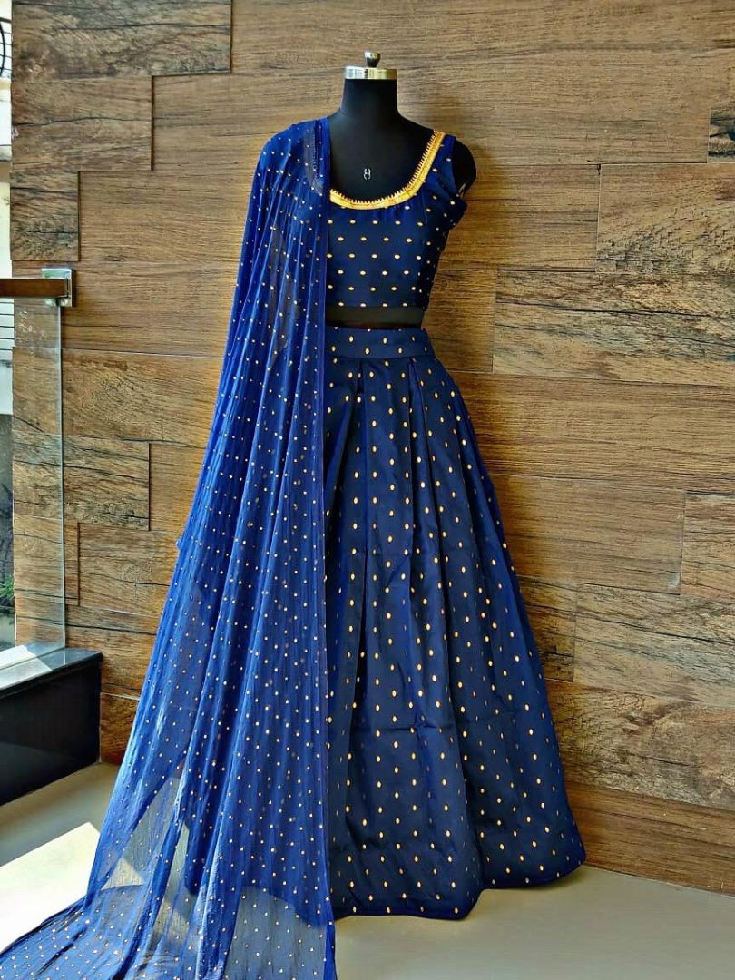 Blue tafetta silk zari work butti partywear lehenga choli