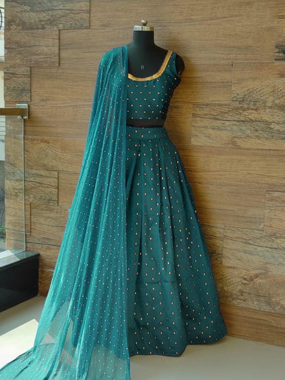 Blue tafetta silk zari work butti partywear lehenga choli