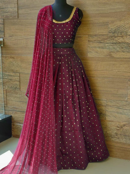 Blue tafetta silk zari work butti partywear lehenga choli