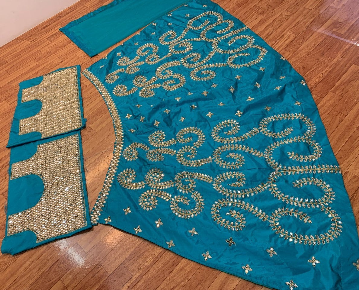 Blue taffeta silk cording embroidered work ceremonial lehenga choli