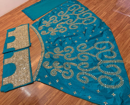 Blue taffeta silk cording embroidered work ceremonial lehenga choli