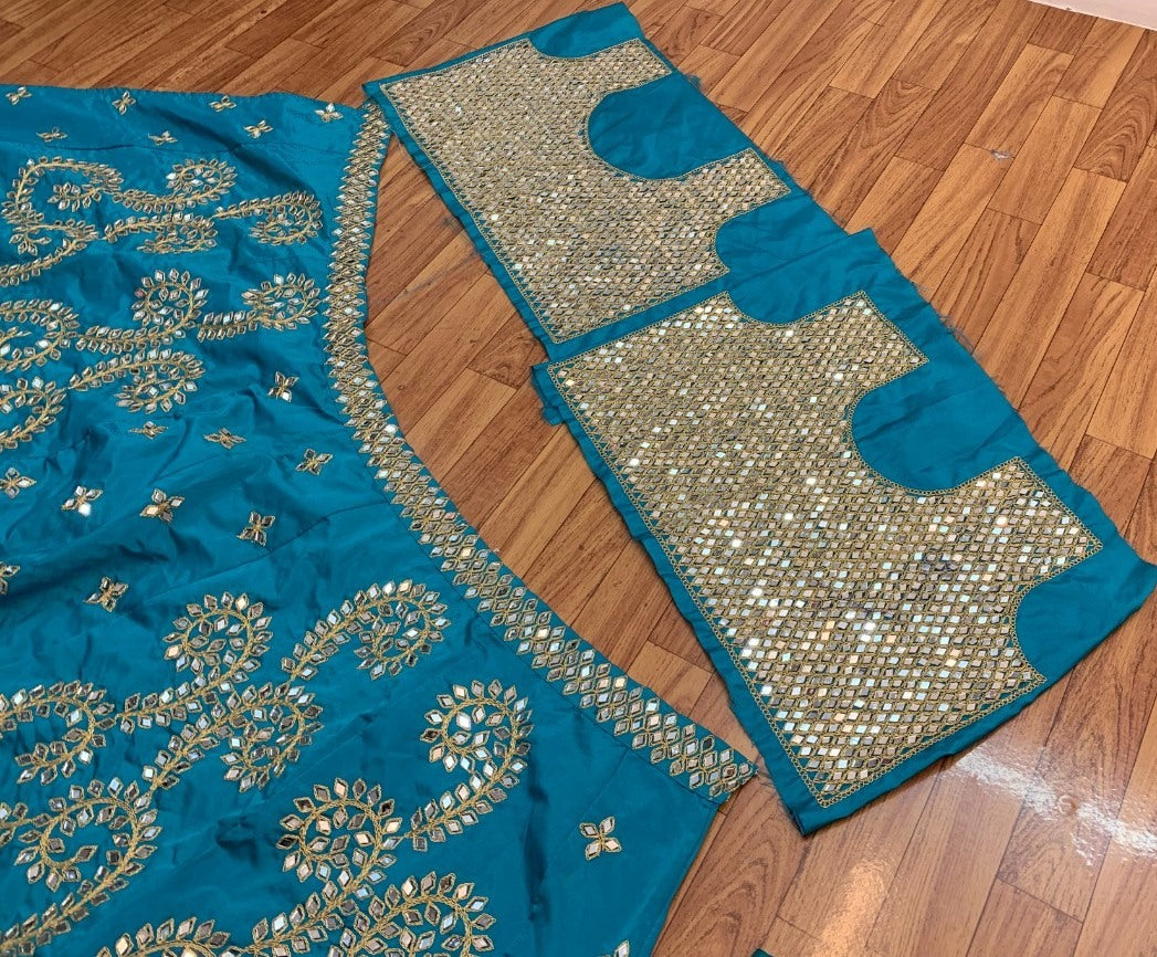 Blue taffeta silk cording embroidered work ceremonial lehenga choli