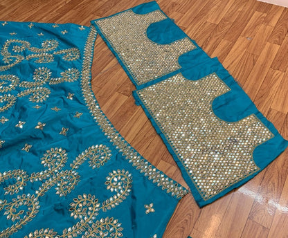 Blue taffeta silk cording embroidered work ceremonial lehenga choli