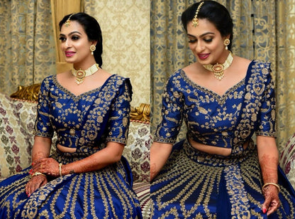 Blue taffeta silk heavy embroidered work lehenga choli