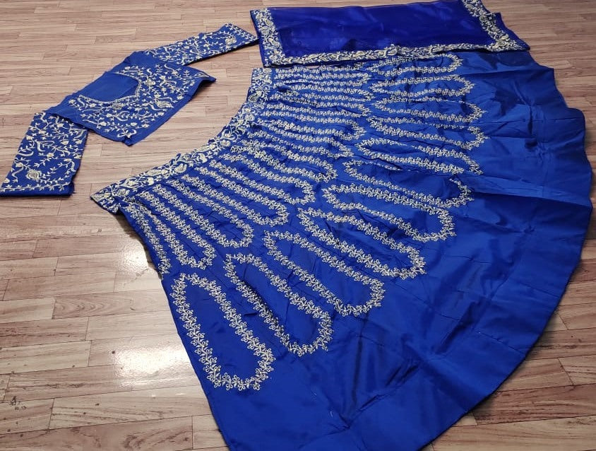 Blue taffeta silk heavy embroidered work lehenga choli
