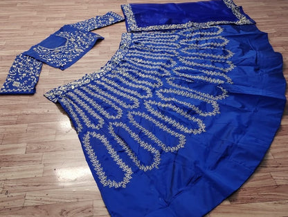 Blue taffeta silk heavy embroidered work lehenga choli