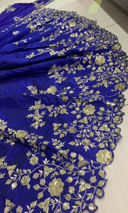 Blue taffeta silk zari and sequence work lehenga choli