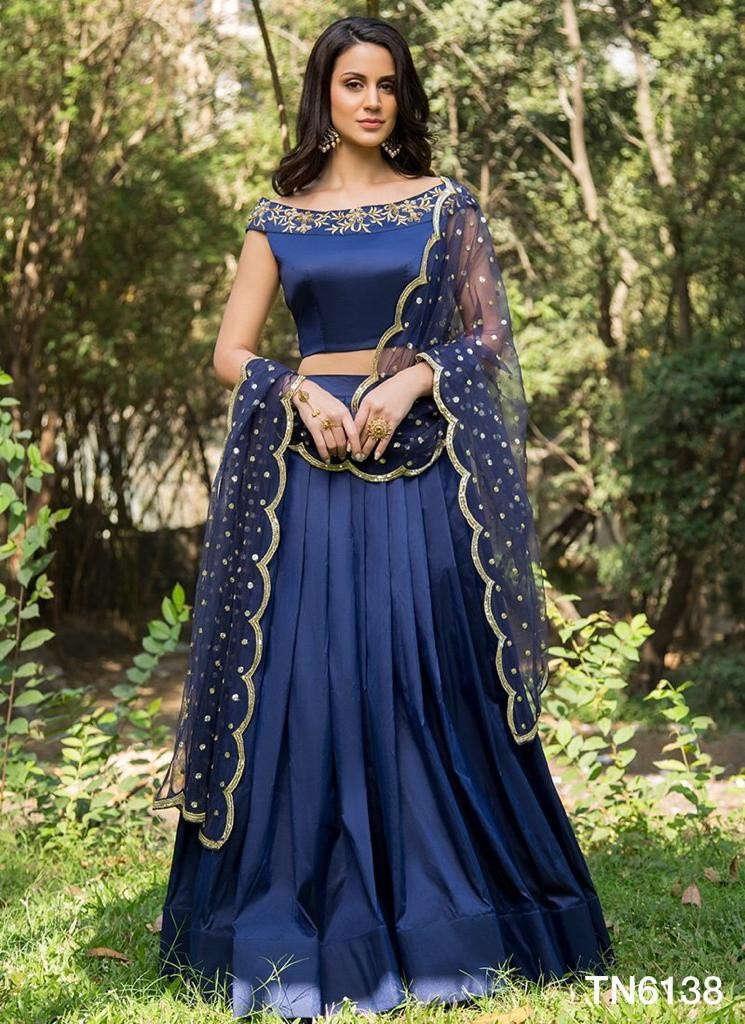 blue tapeta silk beautiful embroidered partywear lehenga choli