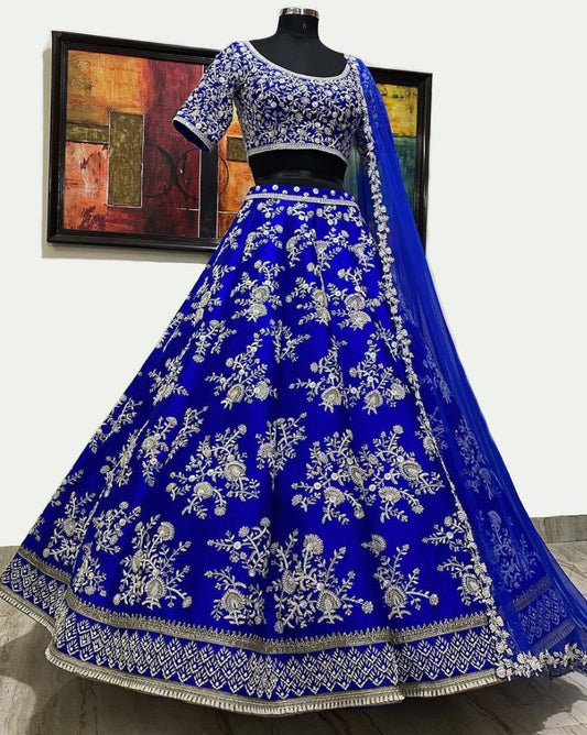 Blue tapeta silk coding heavy dori work wedding lehenga choli