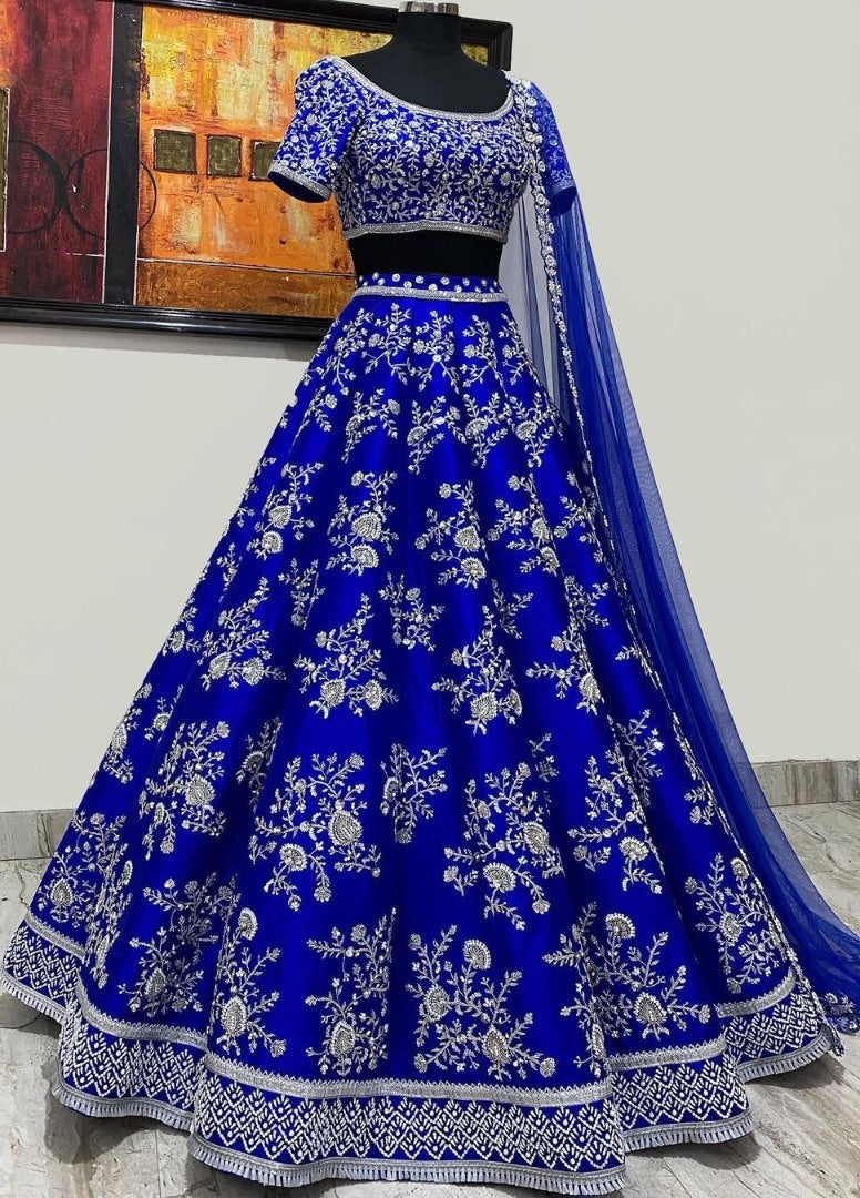 Blue tapeta silk coding heavy dori work wedding lehenga choli