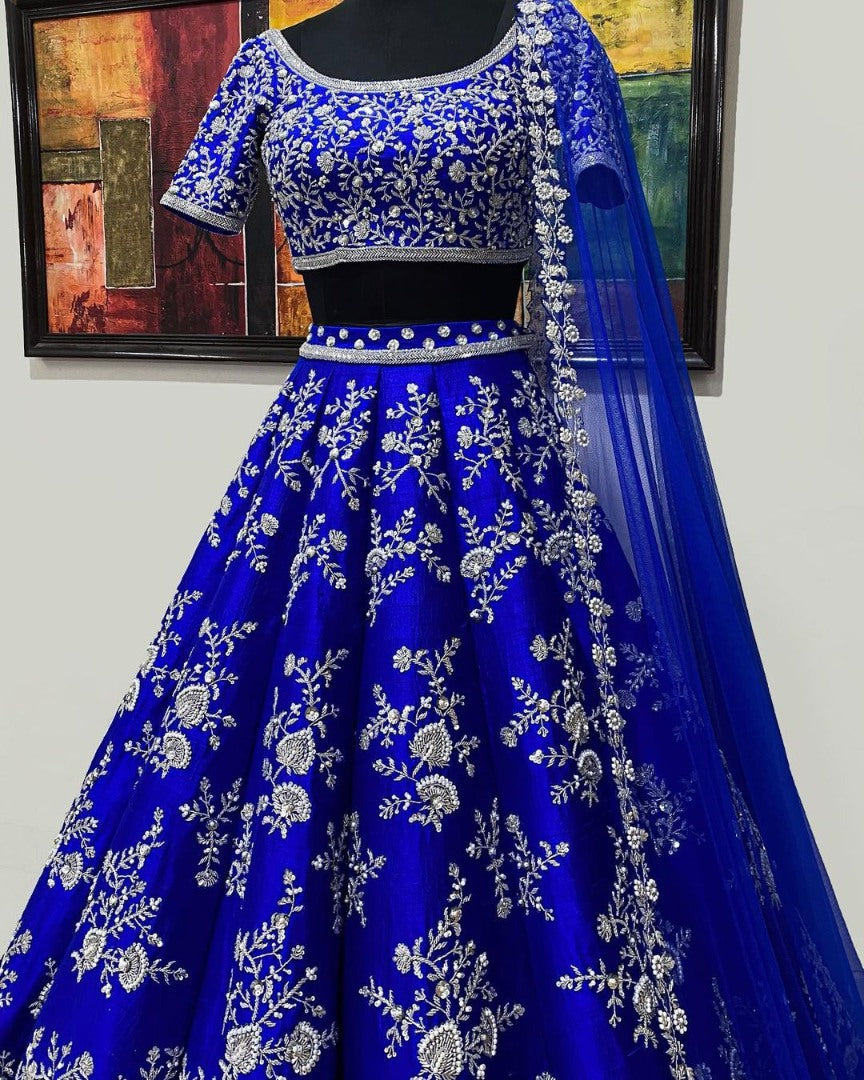 Blue tapeta silk coding heavy dori work wedding lehenga choli