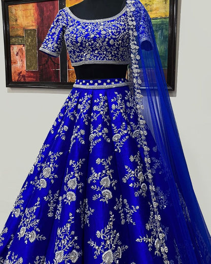 Blue tapeta silk coding heavy dori work wedding lehenga choli