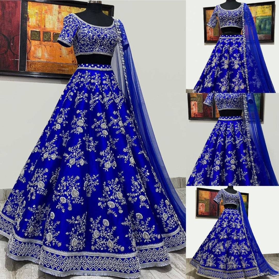 Blue tapeta silk coding heavy dori work wedding lehenga choli