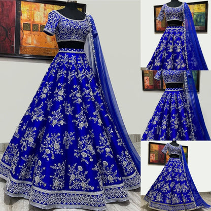 Blue tapeta silk coding heavy dori work wedding lehenga choli