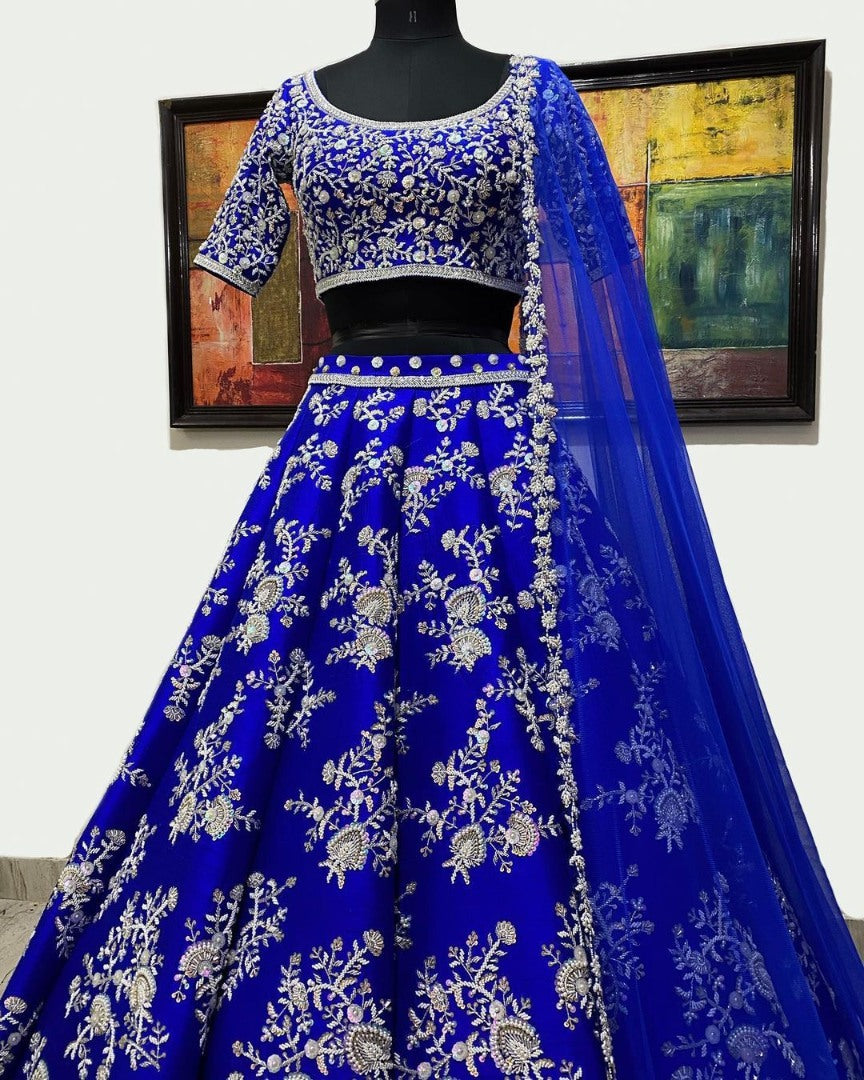 Blue tapeta silk coding heavy dori work wedding lehenga choli