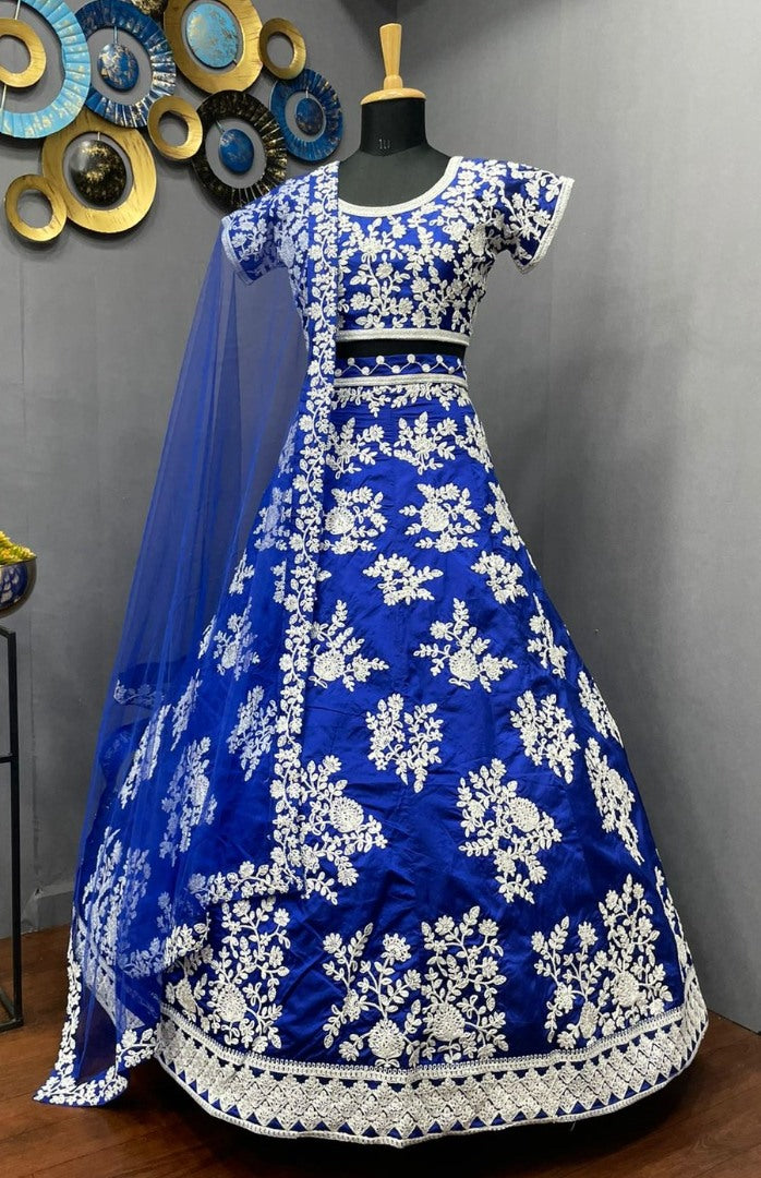 Blue tapeta silk coding heavy dori work wedding lehenga choli