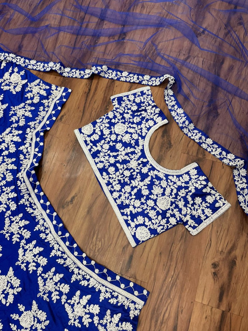 Blue tapeta silk coding heavy dori work wedding lehenga choli