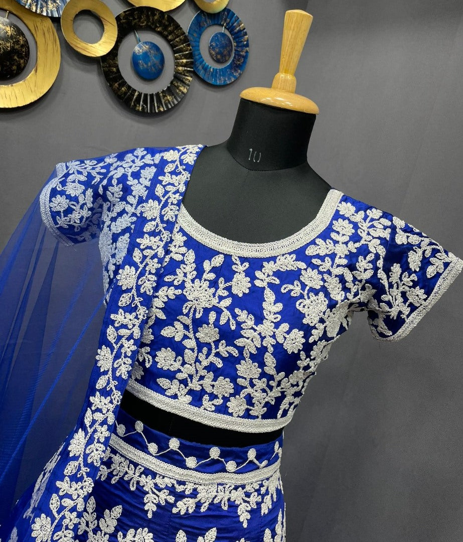 Blue tapeta silk coding heavy dori work wedding lehenga choli