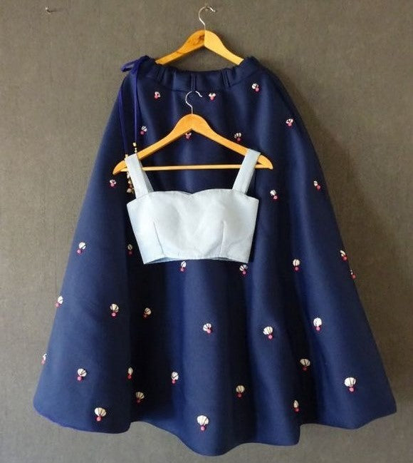 Blue tapeta silk crop top lehenga