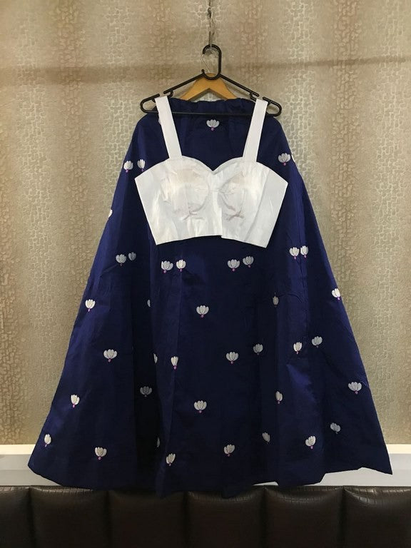 Blue tapeta silk crop top lehenga