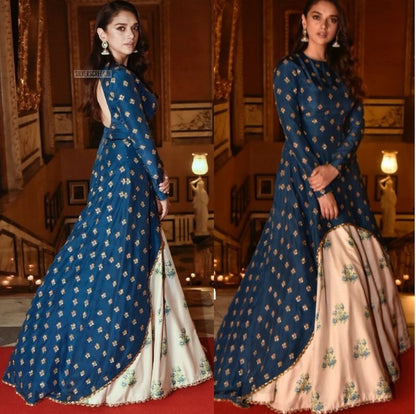 Blue tapeta silk designer bollywood style gown