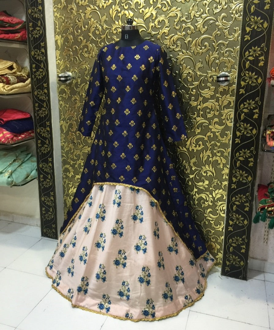 Blue tapeta silk designer bollywood style gown