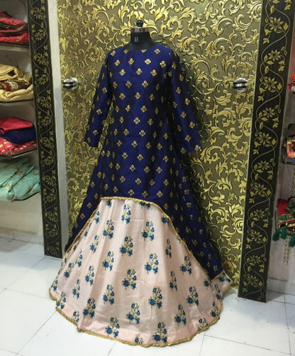 Blue tapeta silk designer bollywood style gown