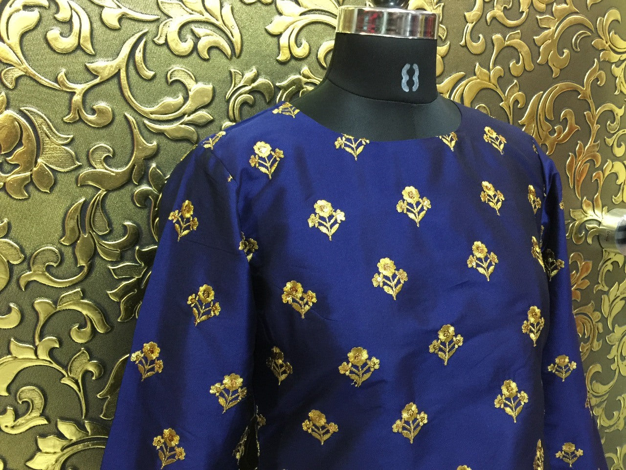 Blue tapeta silk designer bollywood style gown