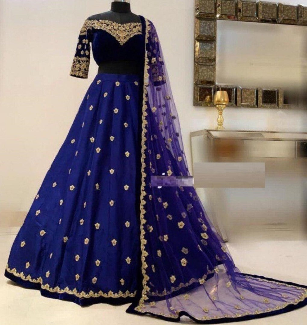 blue tapeta silk embroidered ceremonial lehenga