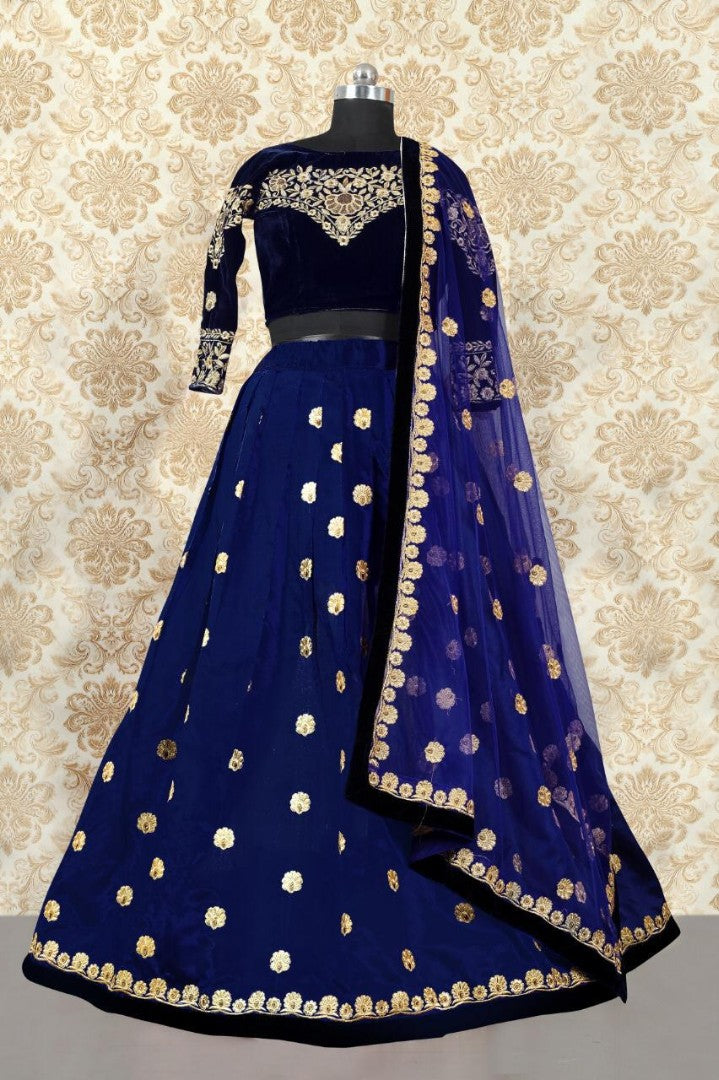 blue tapeta silk embroidered ceremonial lehenga