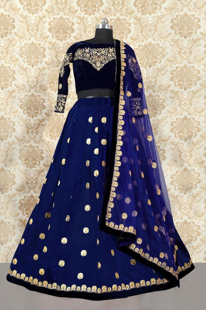 blue tapeta silk embroidered ceremonial lehenga