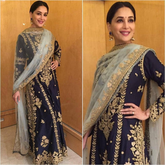 blue tapeta silk embroidered salwar suit