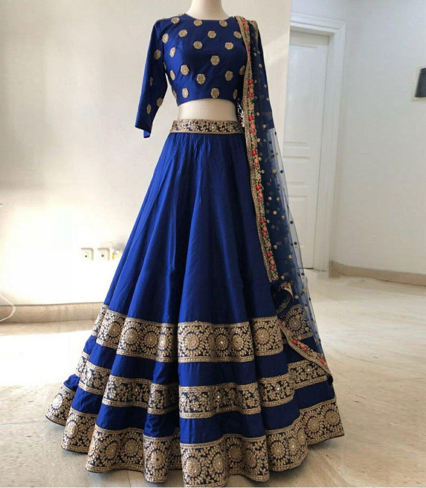 Blue tapeta silk embroidered wedding lehenga