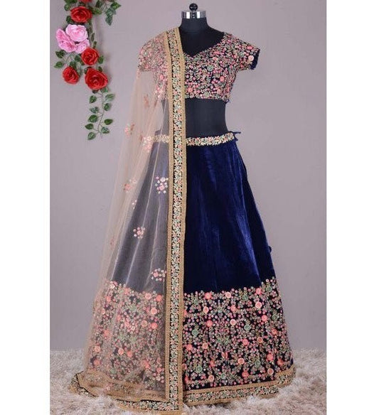 Blue tapeta silk embroidered wedding lehenga