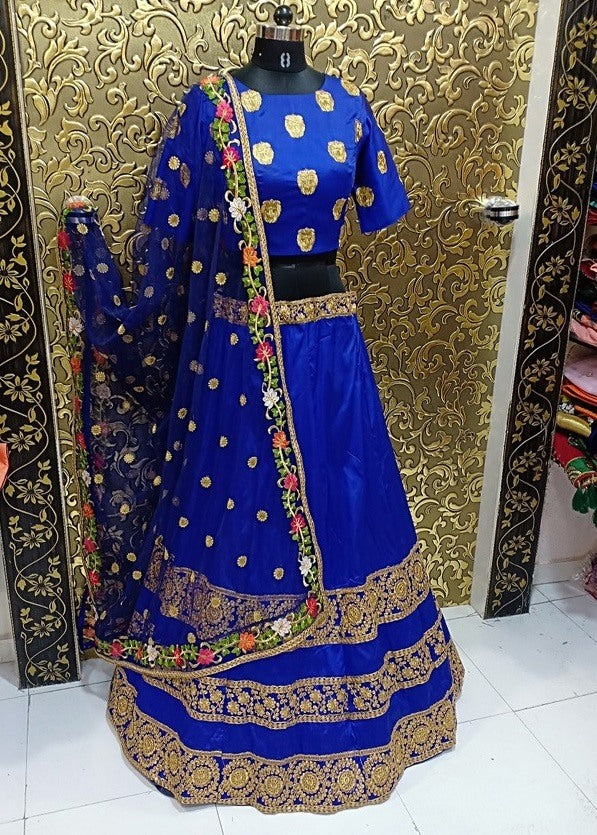 Blue tapeta silk embroidered wedding lehenga